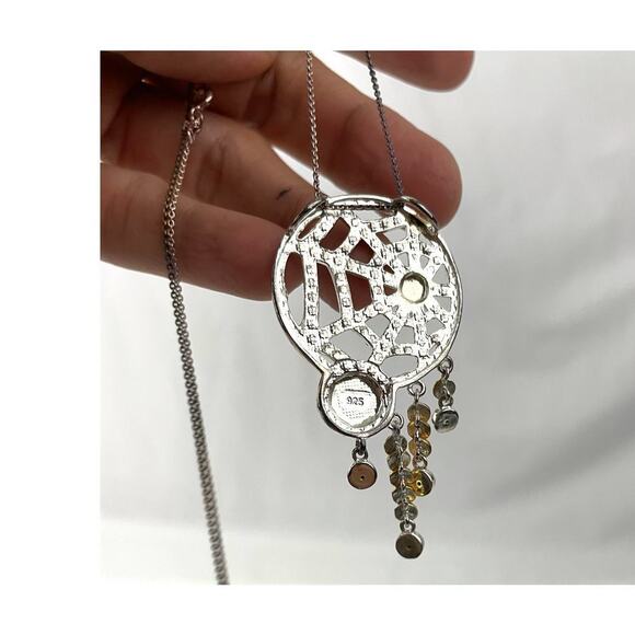 Money Catcher Pendant Necklace Openwork Italy Sterling Silver 925 CZ Web 20" - Picture 5 of 14